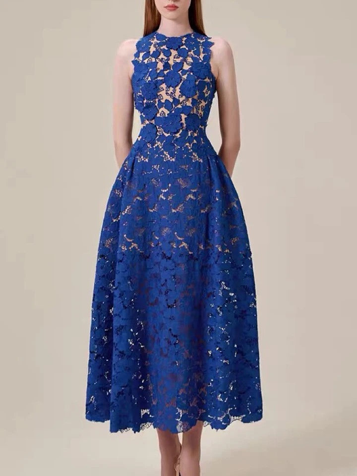 Blue Floral Lace Dress OPARI