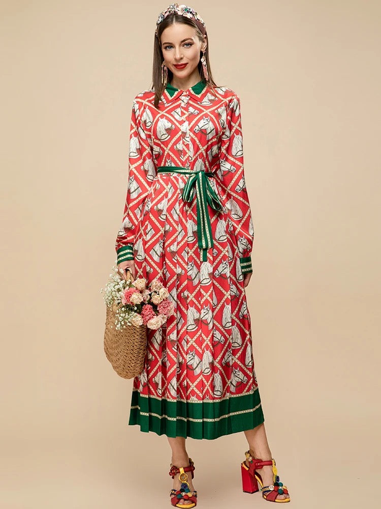 Red Horse Print Maxi Dress OPARI