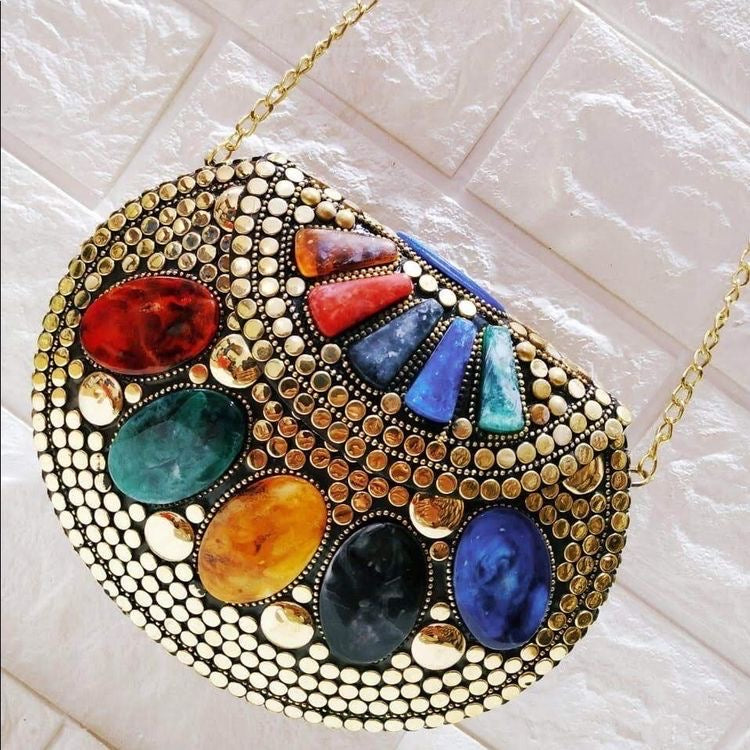 Gold & Vibrant Jewel Clutch Bag OPARI